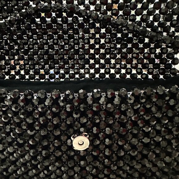 Handmade Black Beaded Shoulder Bag with Silver Chain Strap - Picture 7 of 9